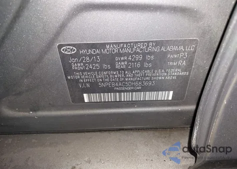 2013 Hyundai Sonata Gls from USA, damaged, VIN 5NPEB4AC5DH683693